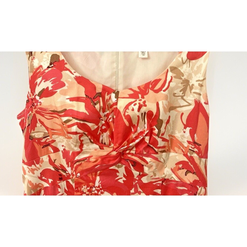 Dress-Coldwater Creek Vibrant Floral Midi Dress-Orange Flowers-Sleeveless Sz 14 - Picture 3 of 5